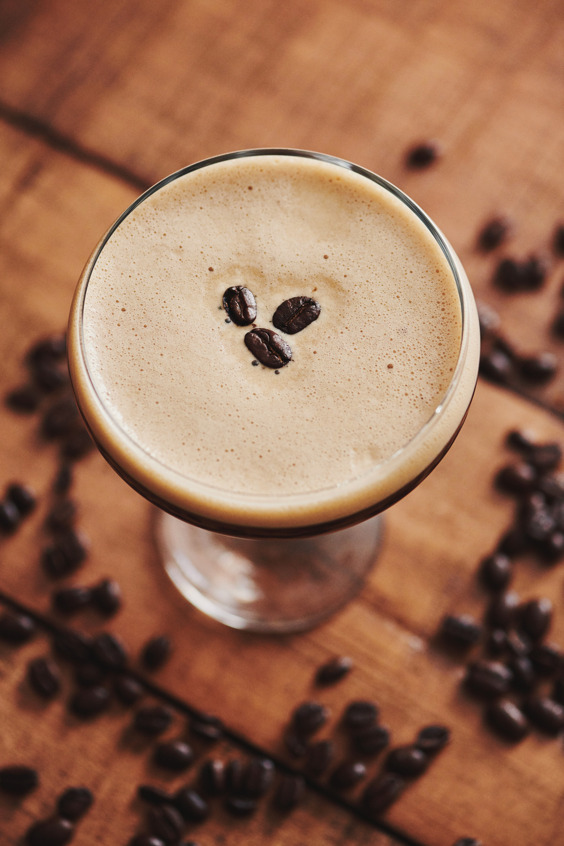 Espresso martini cocktail with coffee beans